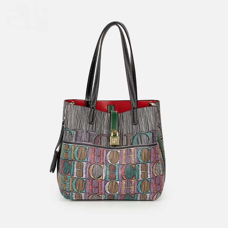 Leather Work Handbags For Women - CH Art Color Printed Handbag Solid