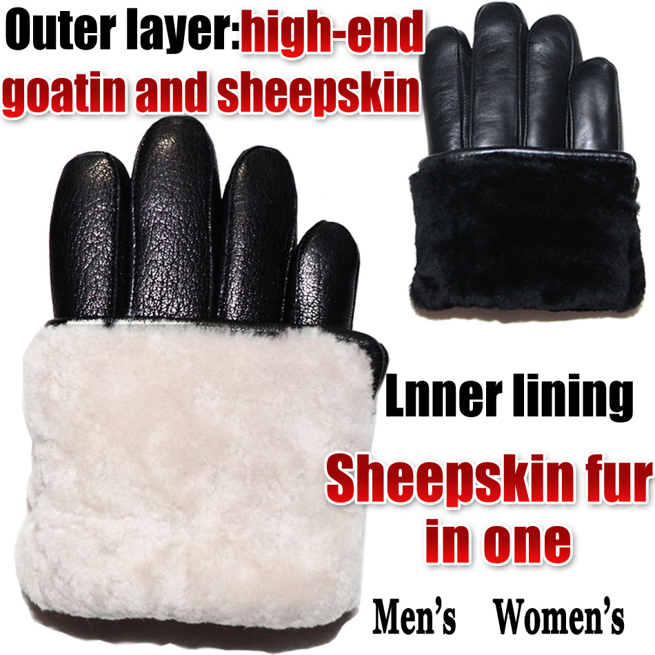 Leather Work Winter Gloves - Deerskin Pattern Male Leather Gloves Sheepskin-fur