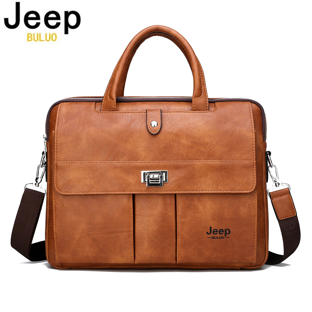 Leather Work Bag Mens - Jeep Buluo Men's Leather Briefcase 14