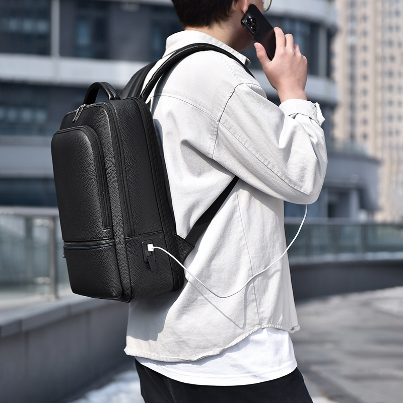 PU Leather Men's Backpack USB  - Leather Work Bag Mens recension och pris