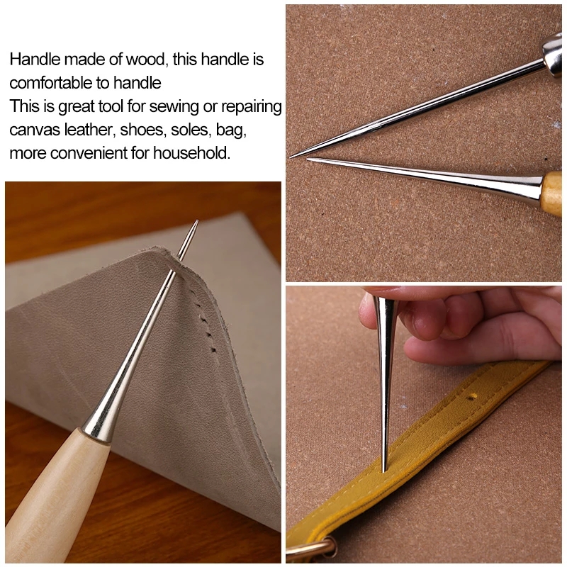 2Pcs Wooden Handle Sewing Awl  - Leatherwork Hand Sewing Needles recension och pris