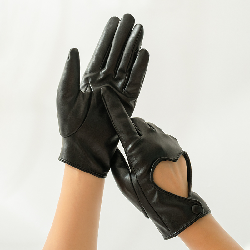 Women's Hollow Peach Heart PU  - Leather Work Winter Gloves recension och pris